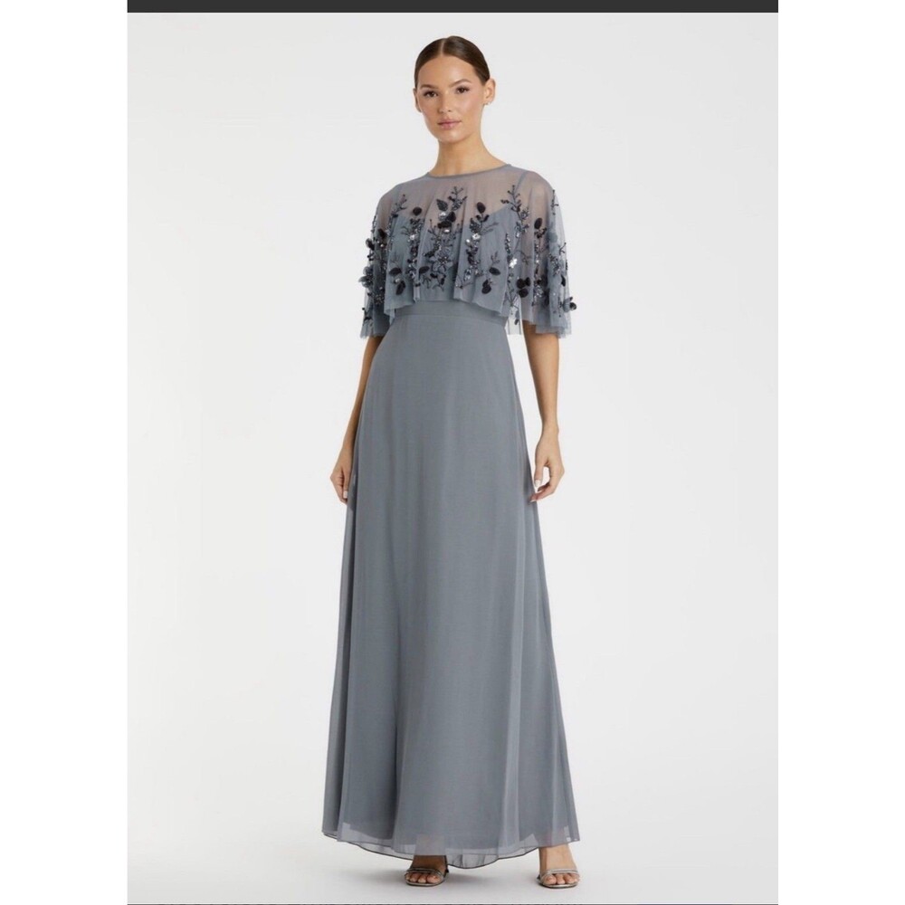 Mac Duggal Charcoal Maxi Dress with Floral Details